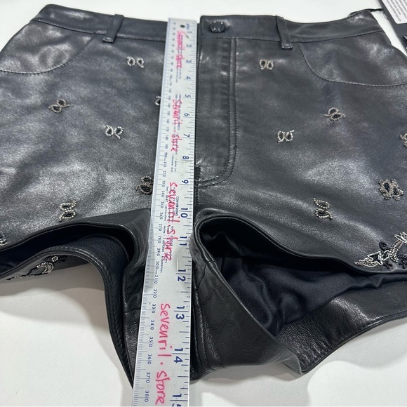 YSL Saint Laurent High Rise Embellished Embroidered Lambskin Leather Shorts - Picture 14 of 15